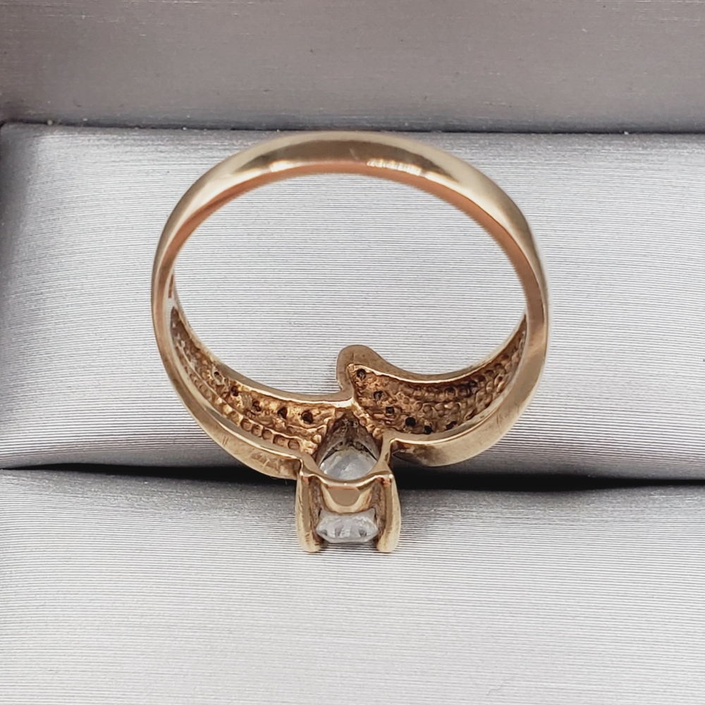 10k Solid Yellow Gold Pear Shaped Diamond & Round Diamond Wrap Ring - Picture 6 of 7
